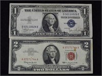 1963 $2 Red Seal & 1935c $1 Silver Certificate