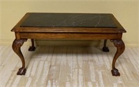 Marble Top Oak Ball and Claw Foot Coffee Table.