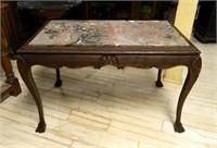 Chippendale Marble Top Oak Coffee Table.