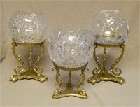 Leaded Crystal Rose Bowls on Brass Stands.