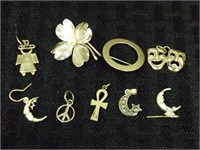 Sterling Charms & Pins Grouping