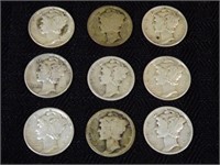 1917-1943 Mercury Dimes Grouping of (9)