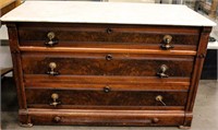 Furniture Vintage 3 Drawer Oak & Marble Dresser