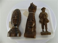 3 UNSIGNED CARVED WOODEN FIGURES