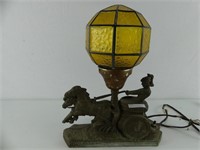 13" METAL & GLASS ROMAN CHARIOT LAMP
