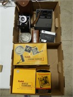2 BOXES: VINTAGE KODAK CAMERAS AND FLASHES