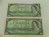2 - 1967 CANADIAN ONE DOLLAR BANK NOTES
