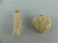TRAY: 2 CARVED PENDANTS