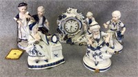Amart Porcelain 5pc Mantle Clock Set