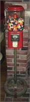 Vintage 1 cent Oak Gumball machine with cast iron