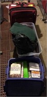 Lot of misc. includes books, totes, suitcase, and