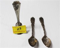 2 STERLING SILVER SPOONS AND TABLE BELL WITH