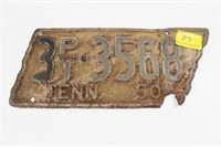 1950 TENNESSEE LICENSE PLATE VERY WORN