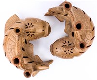 2 Terra Cotta Fish Candle Holders