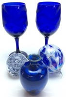 COBALT BLUE WINE GLASSES/COBALT BLUE INLAY DESIGN