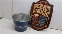 Ceramic Beer Sign & Bud Lite Beer Bucket