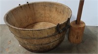 Antique Sauerkraut Wooden Tub & Stomper