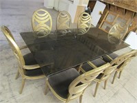 10 PC ORNATE DINING ROOM SET (REPAIRED GLASS TOP)