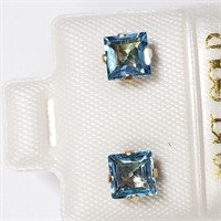 10K Yellow Gold Blue Topaz Earrings, Made in