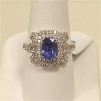 Platinum sapphire and diamond ring