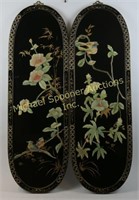 PAIR VINTAGE ORIENTAL BLACK LACQUER WALL PANELS