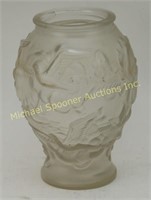 VINTAGE BAROLAK FROSTED BIRD AND CLOUD GLASS VASE