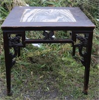 ANTIQUE CHINESE SQUARE CARVED MARBLE TOP TABLE