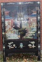 CHINESE ANTIQUE BLACK LACQUER TWO DOOR CABINET