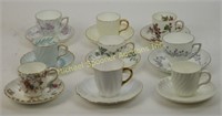 9 ENGLISH DEMITASSE CUPS AND SAUCERS