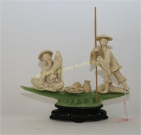 CHINESE CARVING OF TWO FISHERMAN IN A BOAT