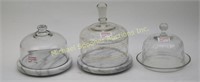 THREE GLASS AND MARBLE DOME TOP CHEESE  COVERS