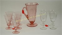 PINK CORNFLOWER ICE TEA SET + 4 ETCHED GLASSES