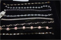 11 sterling bracelets w/assorted stones