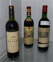 3 Red wine collector bottles - 1982 Chateu Meyney,
