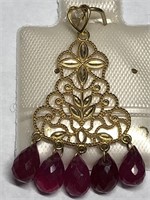 $700. 14KT Gold Ruby & Diamond Pendant