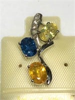 $1200. 14K Fancy Color Sapphires 4 Diamond Pendant