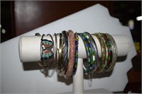 large collection sterling and cloisonné bracelets