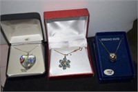 3 box sterling necklaces incl. art glass, blue top
