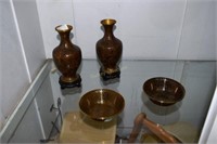 4pcs Brown Cloisonné incl. vases & bowls