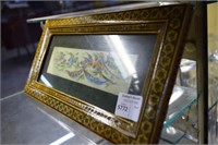Hand painted on ivory birds set in inlaid frame