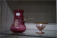 Victorian Cranberry pitcher & gold rimmed pink dep