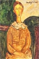 Italian Modern Portrait of Woman Signed Modigliani