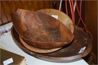 3 assorted carved wood bowls