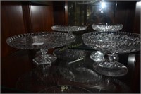 2 pressed & etched footed stands