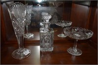 Lead crystal trumpet vase, decanter, butterfly dec