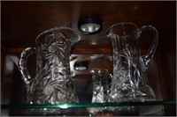 2 wheel etched lead crystal water pitchers
