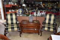 Pair of Mahogany framed upholstered arm chairs w/