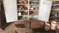2 - Wooden Crates, Wooden Cabinet with Contents