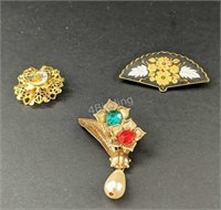 JR- Lot of 3 Assorted Costume Brooches