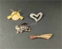 JR- Lot of 4 Assorted Costume Fashion Brooches